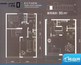 红玺台D户型 2室2厅2卫1厨面积:85.00平米