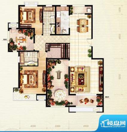 北京城建·红木林D1户型图 2室面积:138.00平米
