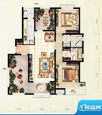 北京城建·红木林C2户型图 2室面积:109.00平米