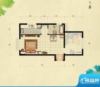 北京城建·红木林A-1户型（已售面积:55.00平米