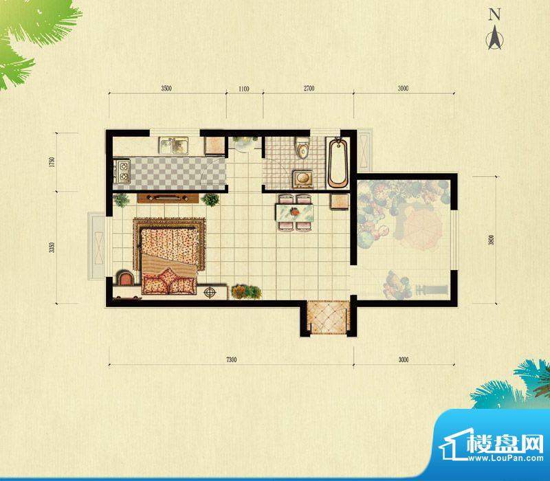 北京城建·红木林A-1户型（已售面积:55.00平米