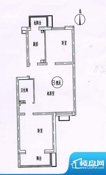 新悦家园三期17号楼B户型反 2室面积:90.00平米