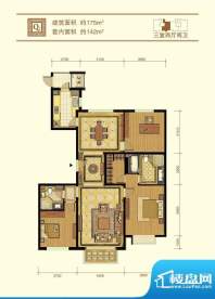 太阳公元Q1户型 3室2厅2卫1厨面积:175.00平米