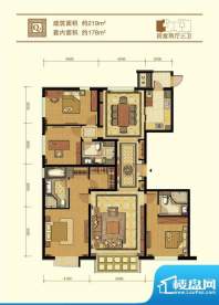 太阳公元Q2户型 4室2厅3卫1厨面积:219.00平米