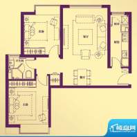 合生·滨江帝景C户型 2室2厅1卫面积:88.61平米