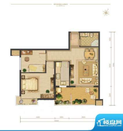 涧桥山B4户型 2室1厅1卫1厨面积:85.50平米