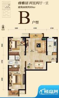 京投万科新里程B户型图 2室2厅面积:89.00平米