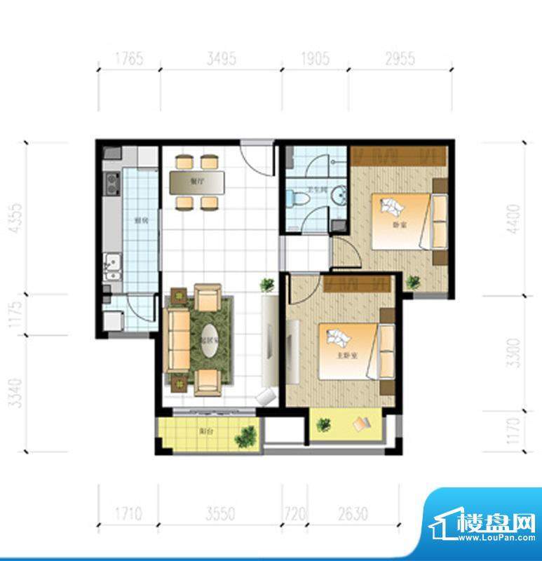 北京城建·世华泊郡13#H1户型 面积:89.00平米