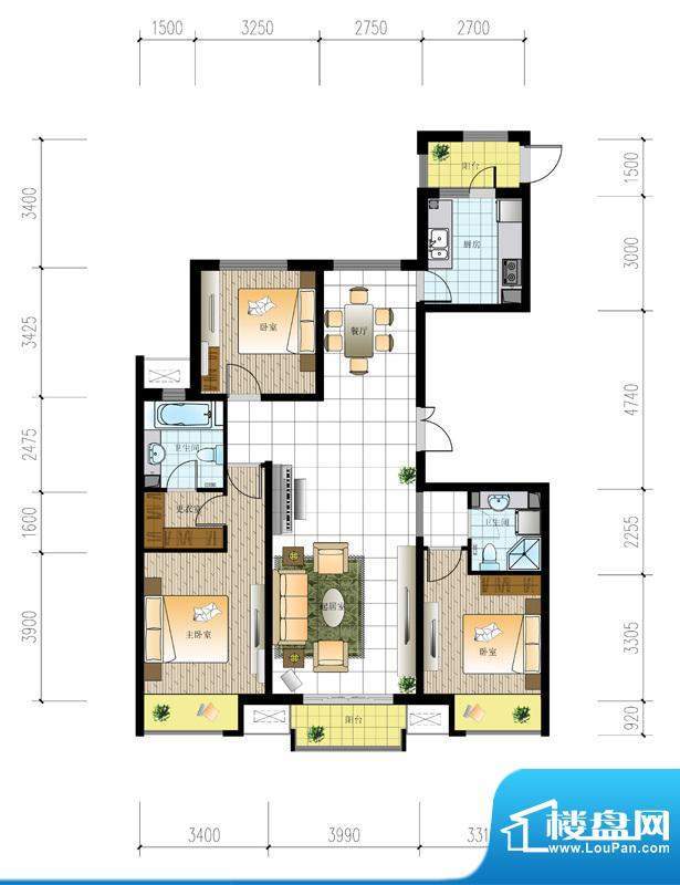 北京城建·世华泊郡3#C2户型 3面积:118.00平米