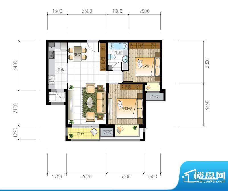 北京城建·世华泊郡4#I4户型 2面积:89.00平米