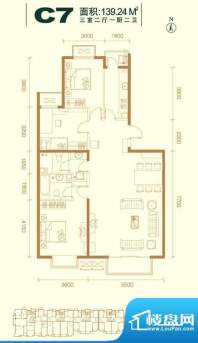 瑞雪春堂10#C7户型图 3室2厅2卫面积:139.24平米