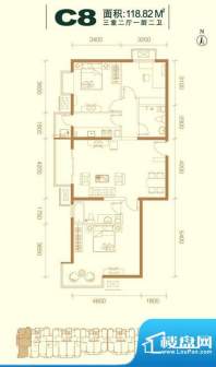 瑞雪春堂10#C8户型图 3室2厅1卫面积:118.82平米