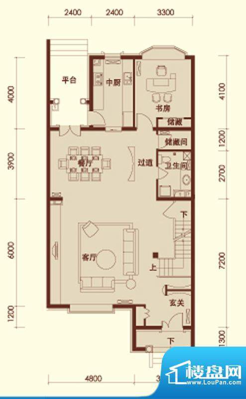 润泽庄园联排B-e1一层 1室2厅1面积:114.28平米