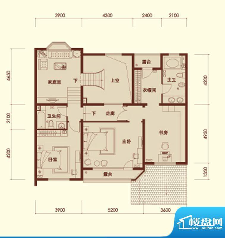 润泽庄园联排B-pla反二层 4室2面积:127.09平米