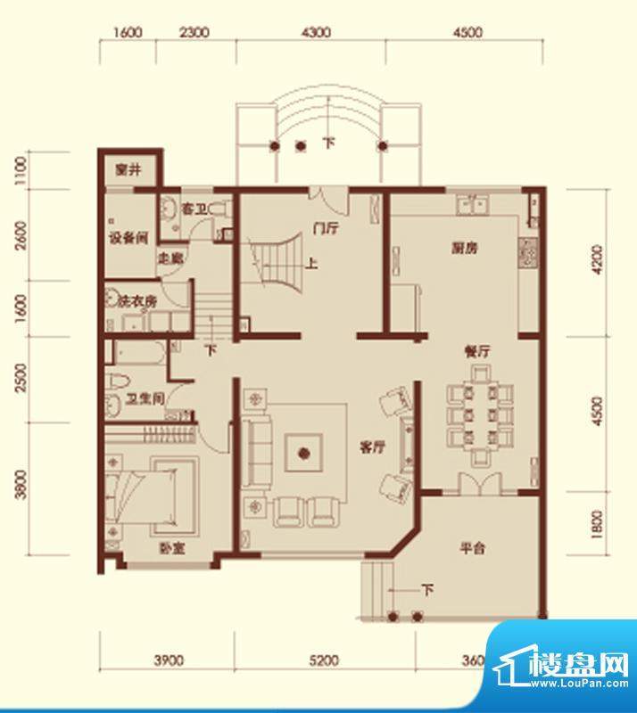 润泽庄园联排B-pla一层 2室2厅面积:142.85平米