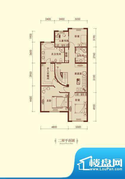 润泽庄园联排B-g1二层平面图 面积:121.45平米