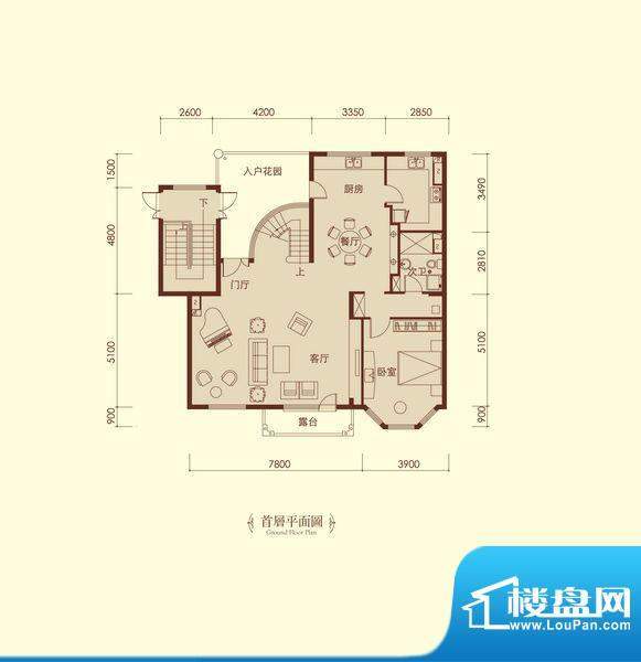 润泽庄园叠拼C-b2首层平面图 面积:136.38平米