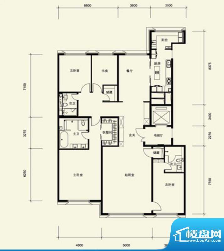 金茂府A2户型 4室2厅3卫1厨面积:282.80平米