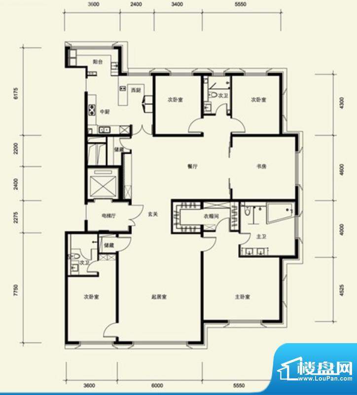 金茂府A1户型 5室2厅3卫1厨面积:331.23平米