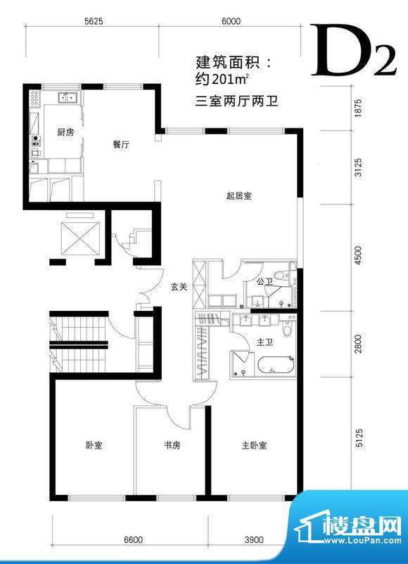 金茂府D2户型图 3室2厅2卫1厨面积:201.00平米