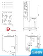 中弘北京像素B3户型 1室1厅1卫面积:51.00平米