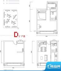 中弘北京像素D2户型 2室1厅2卫面积:50.00平米