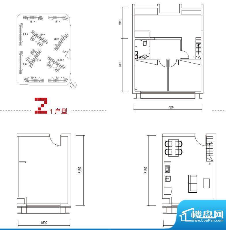 中弘北京像素Z1户型 2室1厅2卫
