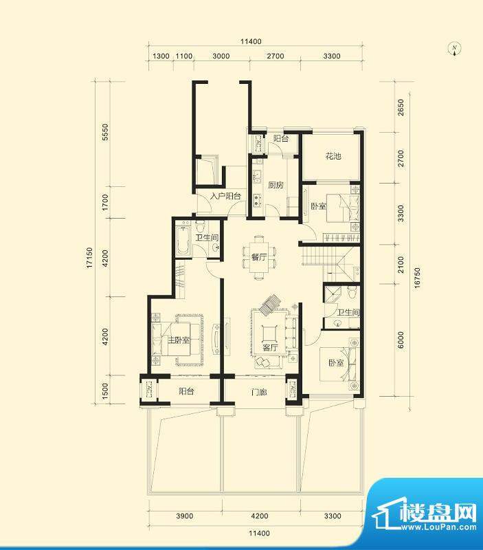 金科廊桥水岸C1跃层 3室2厅2卫面积:147.00平米