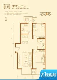 联港·幸福湾G户型图 2室2厅1卫面积:88.30平米