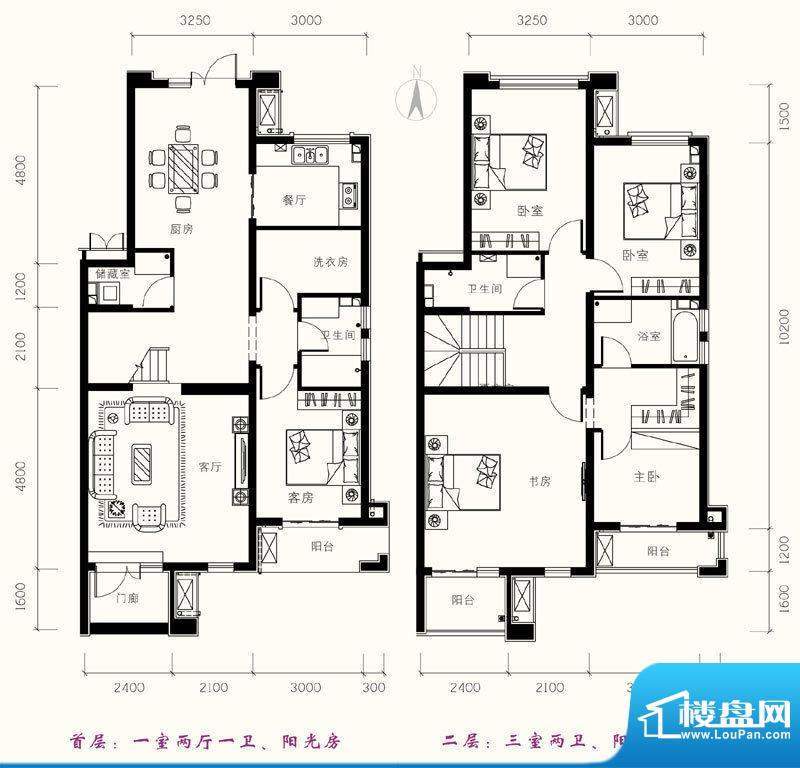 一品嘉园户型图-F3反边户型 4室