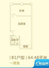 凌云名苑B1户型 1室1厅1卫1厨面积:64.48平米