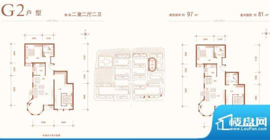 建邦华庭二期G2-02户型 2室2厅面积:97.00平米
