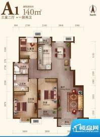 丽景长安A1 3室2厅1卫2厨面积:140.00平米