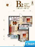 丽景长安B2户型 2室2厅1卫1厨面积:85.00平米