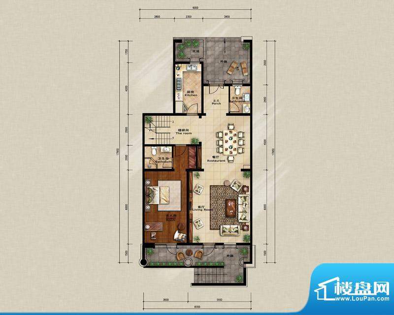 蓝岸丽舍·墅里D2一层户型图 3