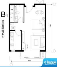 正源广场B1户型 1室1卫1厨面积:54.00平米