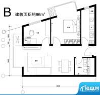 正源广场B户型 2室1厅1卫1厨面积:86.00平米