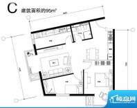 正源广场C户型 2室1厅1卫1厨面积:95.00平米