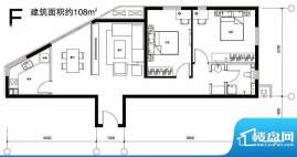 正源广场F户型 2室2厅1卫1厨面积:108.00平米