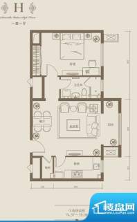 塞纳维拉·永定华庭H户型图 1室面积:74.57平米