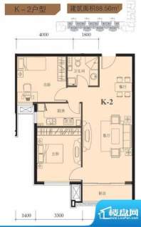 正源定慧福里5号楼K2户型 2室2面积:88.56平米