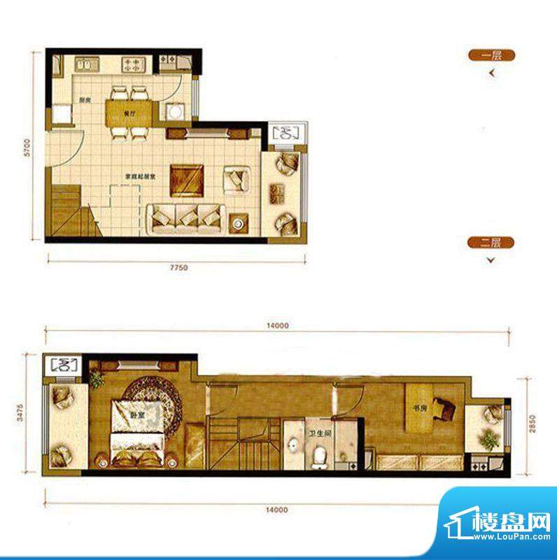 龙湖·时代天街两居户型图 2室面积:85.00平米