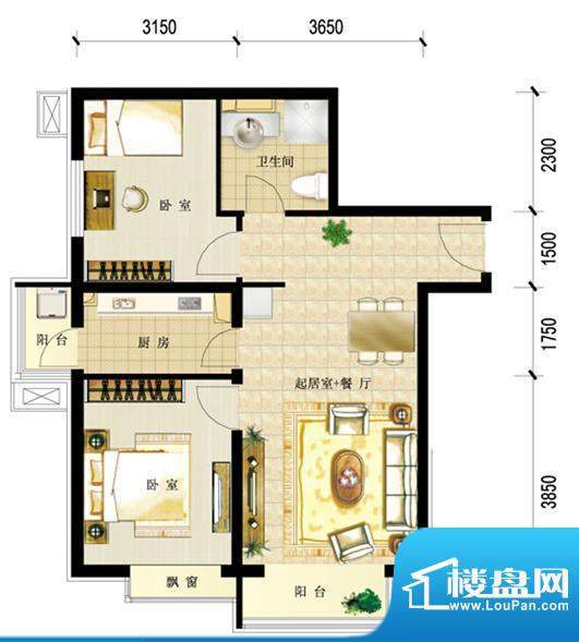 首城国际中心B8#楼2-C户型 2室面积:85.29平米