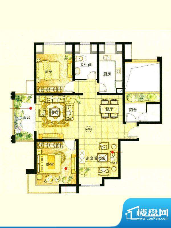 保利叶语A16户型标准层 3室2厅面积:115.00平米