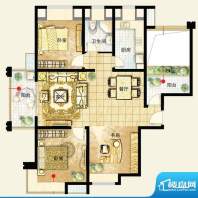 保利叶语A16户型 3室2厅1卫面积:113.00平米