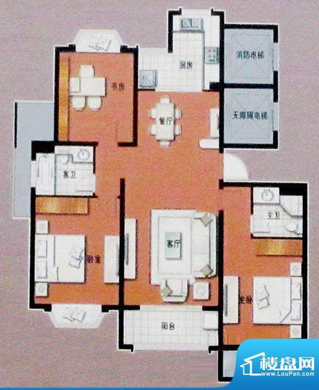 阳光家园D户型 3室2厅2卫1厨面积:133.28平米