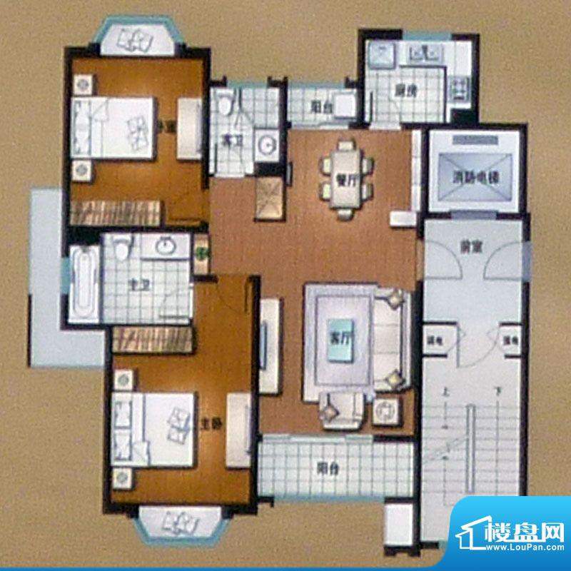 阳光家园B户型 2室2厅2卫1厨面积:114.00平米