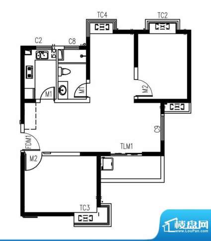 艺泰安邦101户型图 2室2厅1卫1面积:91.42平米