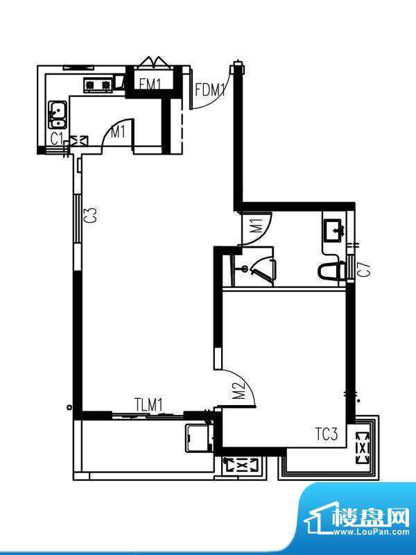 艺泰安邦102户型图 1室2厅1卫1面积:68.40平米