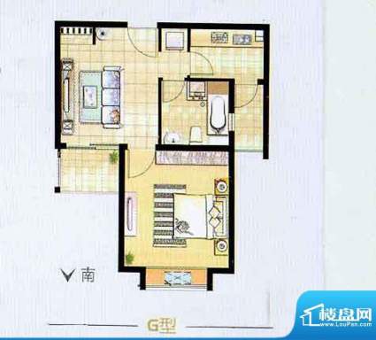 艺泰安邦6期G型户型图 1室2厅1面积:59.60平米